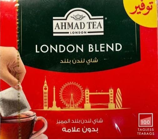 سعر ومواصفات كيس شاي من شاي أحمد بنكهة مزيج لندن الأسود، عبوة من 100 كيس (B0FFBF39GJ) على Amazon EG