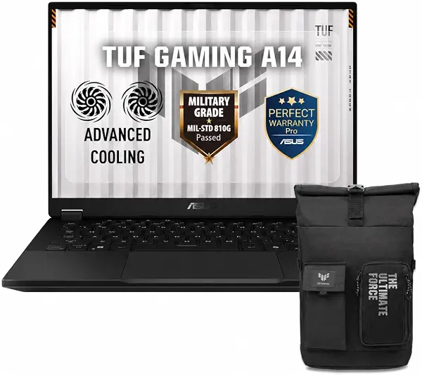 سعر ومواصفات لاب توب للألعاب TUF A14 [FA401EA-RG321W] مع معالج AMD رايزن™ AI MAX+ 392، LPDDR5X 32GB، قرص تخزين 1TB SSD، بطاقة رسومات AMD راديون™ 8060S، شاشة 2.5K 14 بوصة 165Hz، نظام تشغيل ويندوز 11 مع شنطة للحمل (B0H2HTF5BX) على Amazon EG