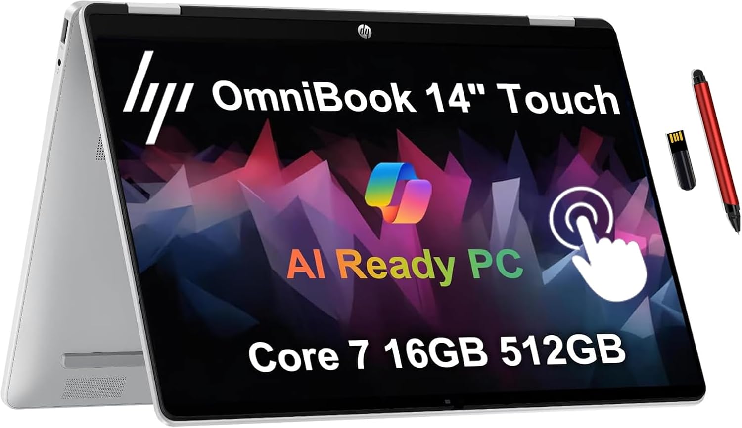سعر ومواصفات لابتوب اتش بي أومني بوك موديل 14-FP0023dx 5 فليب 2 في 1 كور 7 16 جيجابايت 512 جيجابايت بشاشة تعمل باللمس مقاس 14 بوصة ولون فضي (B0FFB6KMP2) على Amazon EG