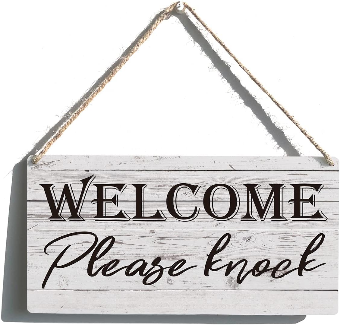 سعر ومواصفات لافتة خشبية معلقة بعبارة «Welcome Please Knock» لديكور المنزل والحمام مقاس 30 سم × 15 سم (B09Z2V1ZG1) على Amazon EG
