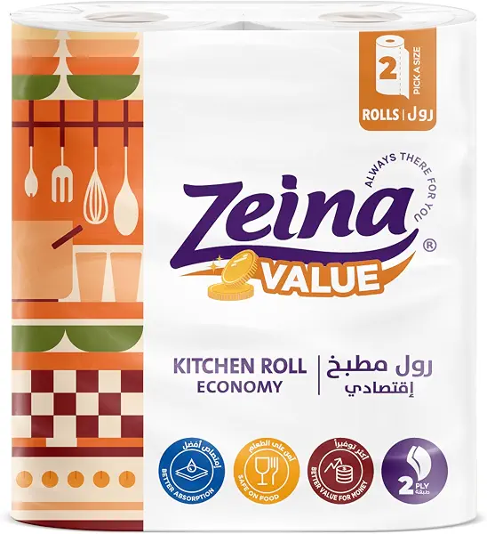 سعر ومواصفات 2 لفة مناديل مطبخ كلاسيكية من زينة بلون برتقالي (B08WJQ41WD) على Amazon EG