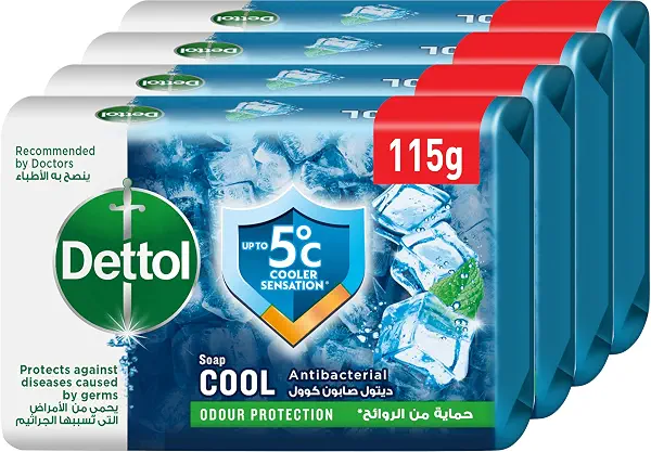 سعر ومواصفات لوح صابون استحمام مضاد للبكتيريا من ديتول للحماية الفعالة من الجراثيم والنظافة الشخصية والحماية من الروائح الكريهة برائحة النعناع والبرغموت، 4 قطع بوزن 115 غرام بخصم 20 (B08Z48K29F) على Amazon EG