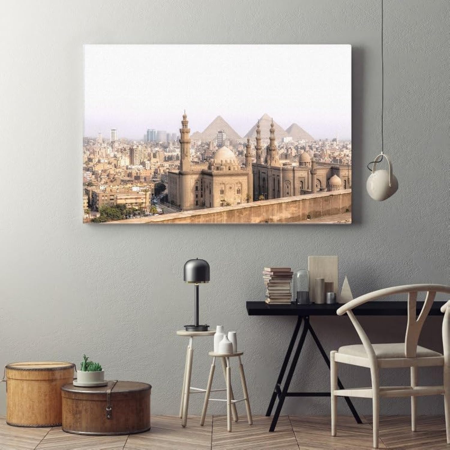 سعر ومواصفات لوحة بتصميم منظر لمسجد السلطان حسن في القاهرة مع أهرامات الجيزة مصر 60x40 قماش خشب (B0CSWJR1PD) على Amazon EG