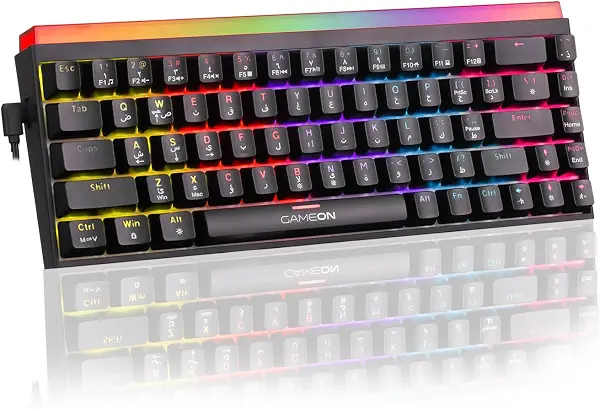 سعر ومواصفات لوحة مفاتيح ألعاب ميكانيكية سلكية RGB بنسبة 60% (GO-MK260-RS) بمفتاح أحمر، تخطيط إنجليزي/عربي، تصميم مدمج، إضاءة خلفية RGB، اتصال USB-C من جيمون بريمكس (B0FX4ZKN3R) على Amazon EG