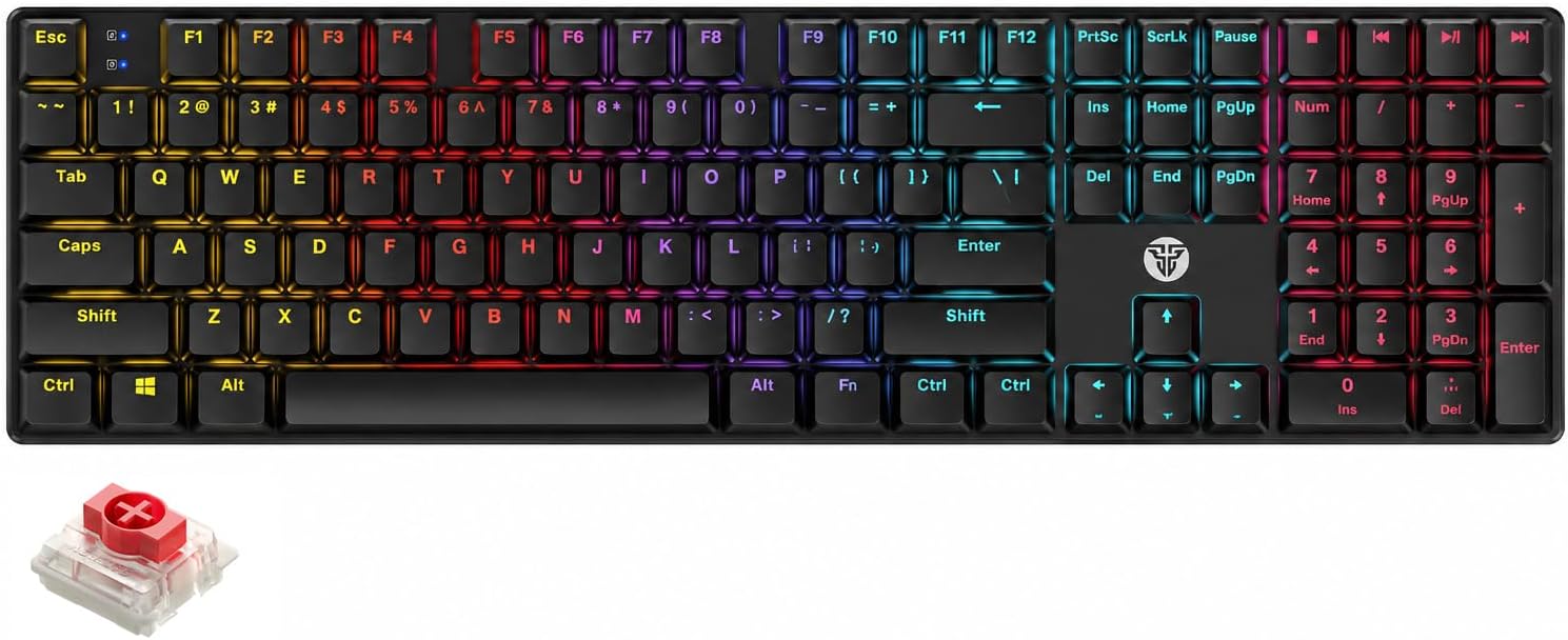 سعر ومواصفات لوحة مفاتيح فانتيك أتوم AIR108 MK314 ميكانيكية للألعاب منخفضة الارتفاع بإضاءة الفضاء اللوني RGB بـ 17 وضع وأغطية مفاتيح إضافية، لون أسود، بمفتاح أحمر (B0GLR813MZ) على Amazon EG