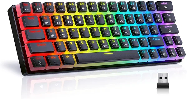 سعر ومواصفات لوحة مفاتيح لاسلكية TK63 بلوتوث/2.4G/USB سلكي 60%مزودة بإضاءة خلفية ار جي بي، وأغطية مفاتيح من نوع بي بي بودينج، قابلة للتبديل السريع من تيزار (مفتاح جاتيرون بصري بني، أسود) (B09Q7ZXF1J) على Amazon EG