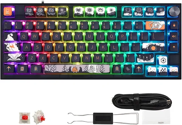 سعر ومواصفات لوحة مفاتيح ميكانيكية للألعاب GK75 بإضاءة ملونة ار جي بي مع أغطية مفاتيح بودينج جانبية شفافة وكابل USB-C، مفاتيح جاتيرون بصرية حمراء قابلة للتبديل السريع لنظام تشغيل ويندوز/ماك OS، 75 مفتاح (B0CBC2R9HH) على Amazon EG