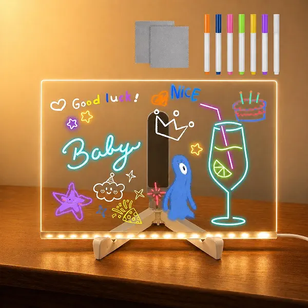 سعر ومواصفات لوحة ملاحظات LED ملونة من ايه سي ام اتش ان سي، لوحة رسم للاطفال مع اضواء LED، لوح اكريليك شفاف، 30 × 20 سم، لوح رسم قابل للتنظيف بالمسح، يتضمن قلم 7 الوان، هدية مبتكرة للاطفال (B0CKKNJ7DG) على Amazon EG