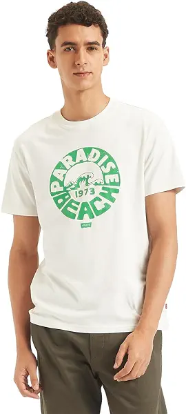 سعر ومواصفات ليفايس تيشرت عصري مطبوع بعبارة «Paradise Beach» بنمط جرافيك للرجال من ليفايس (عبوة من قطعة واحدة) (B0DBG7DDTH) على Amazon EG