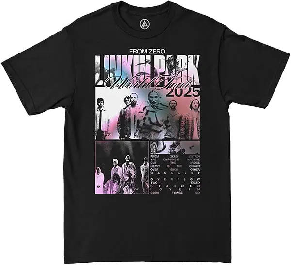 سعر ومواصفات لينكين بارك تي شيرت مطبوع بعبارة «Merch Box Collage» من زيرو (B0DXNBP3NT) على Amazon EG