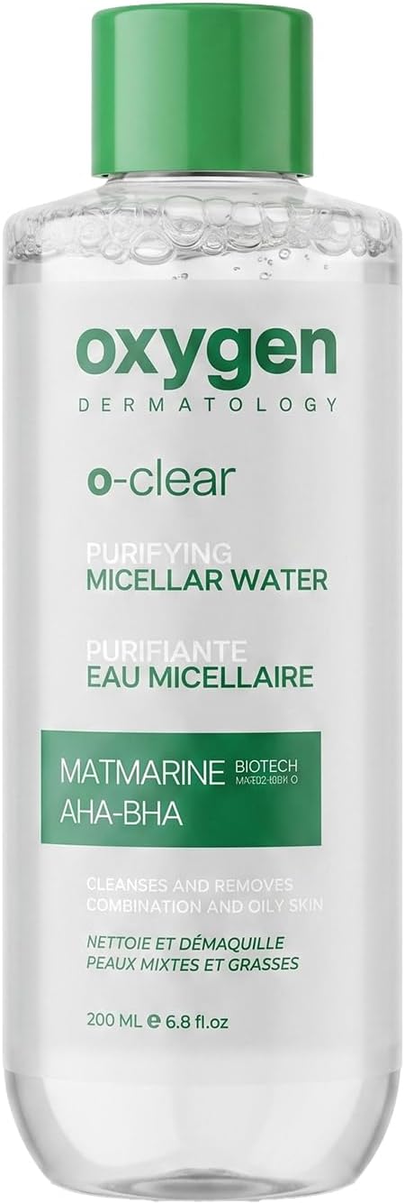 سعر ومواصفات ماء ميسيلار منقي O-Clear من Oxygen Dermatology مع ماتمارين AHA BHA، مزيل مكياج، بدون شطف، 200 مل (B0H7L5GYD3) على Amazon EG