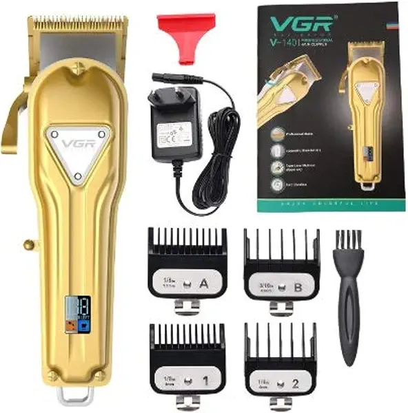 سعر ومواصفات ماكينة حلاقة احترافية معدن بالكامل VGR V-140 بسلك-بدون، قابلة لاعادة الشحن، 2500 مللي امبير في الساعة، بطارية ليثيوم - لون ذهبي - هدية قيمة لمن تحب، من فى جى ار (B08B4WSSP4) على Amazon EG