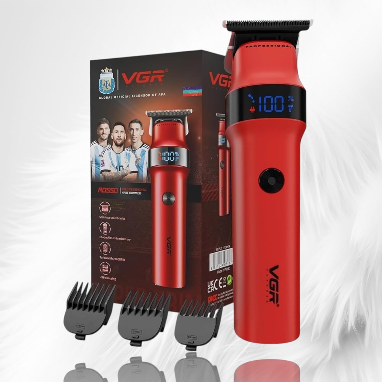 سعر ومواصفات ماكينة حلاقة اللحية والشارب للرجال V-987، مدة تشغيل طويلة تصل إلى 400 دقيقة، بطارية ليثيوم 2000 ميلي أمبير، وضع توربو مع محرك قوي بسرعة 7000 دورة في الدقيقة، شاشة عرض ليد من في جي ار (باللون الأحمر) (B0GXPYKGWY) على Amazon EG