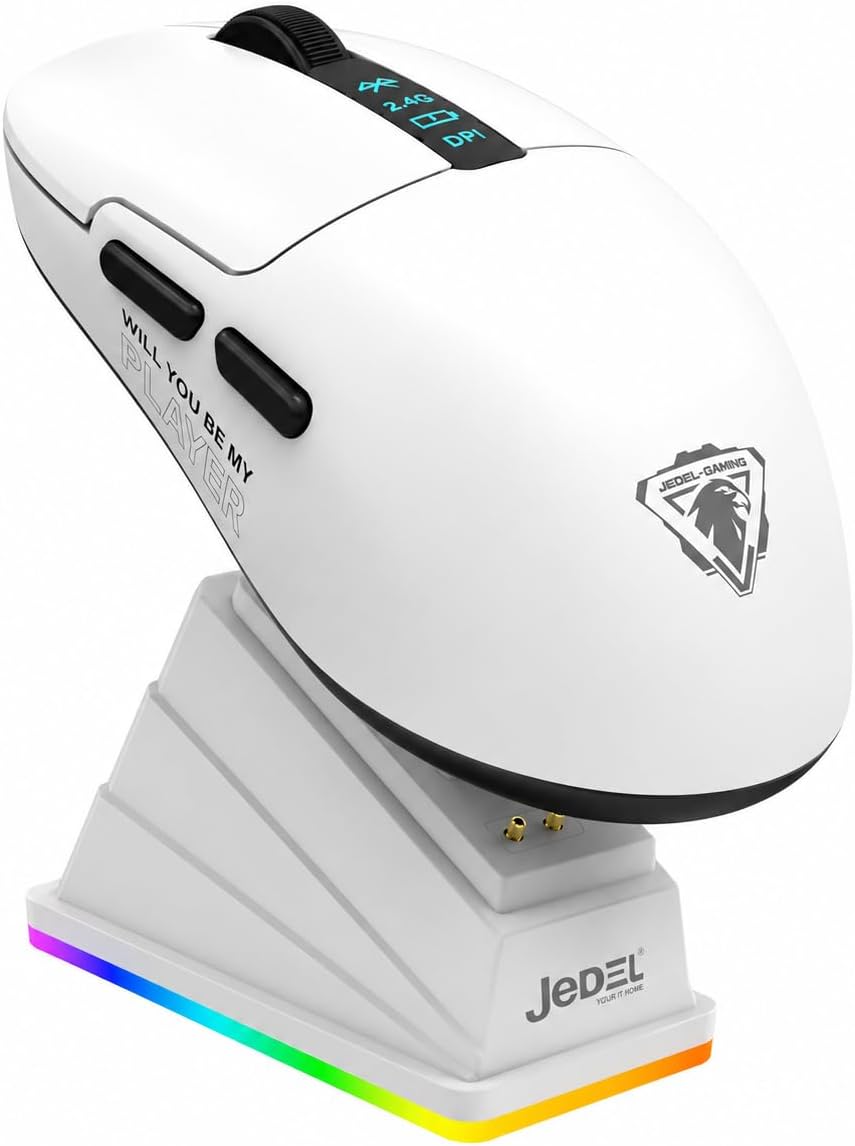 سعر ومواصفات ماوس ألعاب RGB ثلاثي الأوضاع GWH-113 من جيديل، مع قاعدة شحن وشاشة، بلوتوث و2.4 جيجاهرتز وUSB سلكي، مستشعر بصري 8000 نقطة لكل بوصة، 6 أزرار قابلة للبرمجة (أبيض) (B0HDD1CJ9L) على Amazon EG