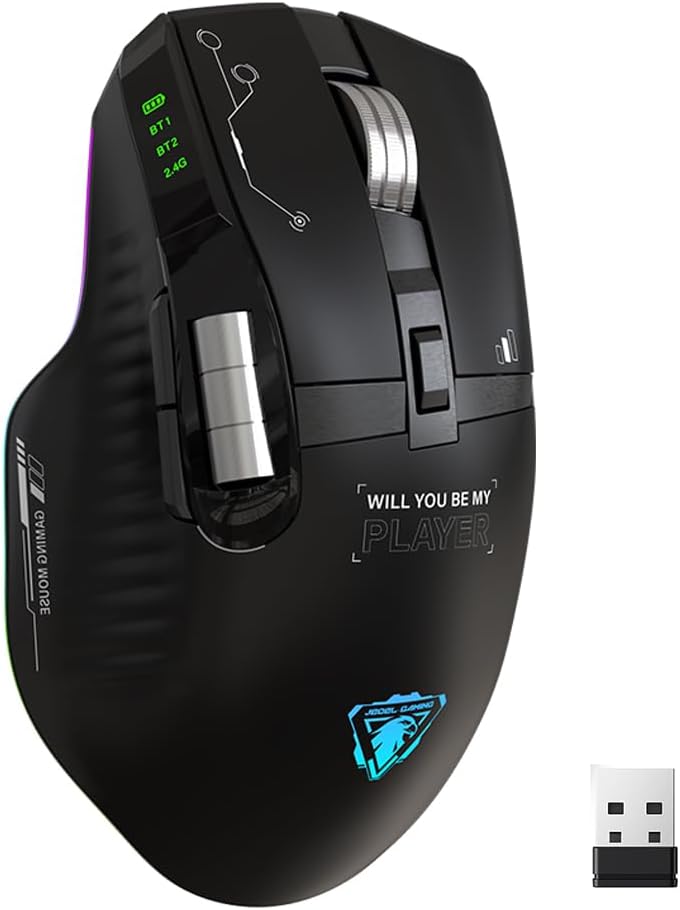 سعر ومواصفات ماوس العاب لاسلكي ثلاثي الاوضاع RGB من جيديل، بلوتوث 5.1، ماوس العاب سلكي 2.4GHz وUSB ومستشعر بصري 12000 نقطة لكل بوصة، معدل تصويب 1000Hz، قابل لاعادة الشحن 800mAh، 6 ازرار قابلة للبرمجة (اسود) (B0HDCLQ43B) على Amazon EG