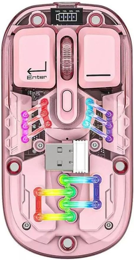 سعر ومواصفات ماوس بلوتوث لاسلكي شفاف مزدوج الوضع RGB مريح عالمي قابل للتعديل حتى 1600 نقطة لكل بوصة / FV-T7 بينك (B0DLKDWDMQ) على Amazon EG