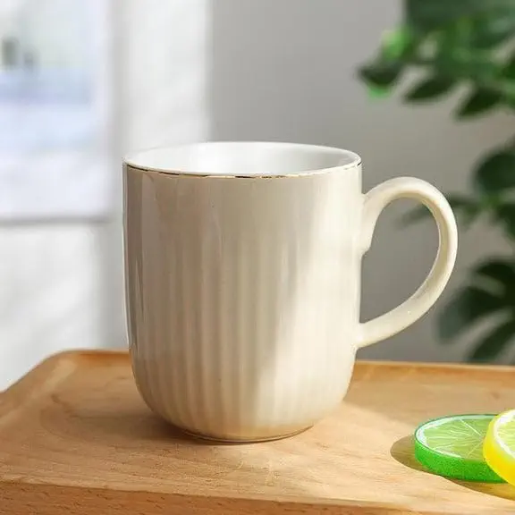 سعر ومواصفات مج قهوة بورسلين أنيق بتصميم مخطط ذهبي سعة 350 مل من Next Store، مناسب للشاي والحليب والمشروبات الساخنة والباردة، (بيج) (B0FN49T327) على Amazon EG