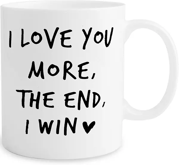 سعر ومواصفات مج قهوة سيراميك مضحك بتصميم مزين بطباعة «I Love You More The End I Win» للأزواج وعيد الحب والذكرى السنوية وعيد الميلاد والكريسماس للزوجة والزوج والصديق والصديقة من بلافيوز، لون أبيض، 325 مل (B09NJLFQCV) على Amazon EG