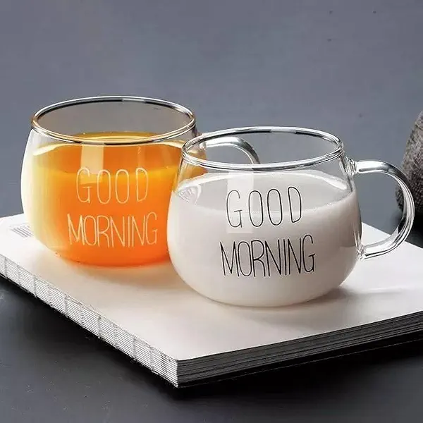 سعر ومواصفات مج قهوة وشاي زجاجي دائري شفاف، مزين بعبارة «good morning»، بسعة 350 مل - 1 قطعة (B0D8QH4L2Q) على Amazon EG