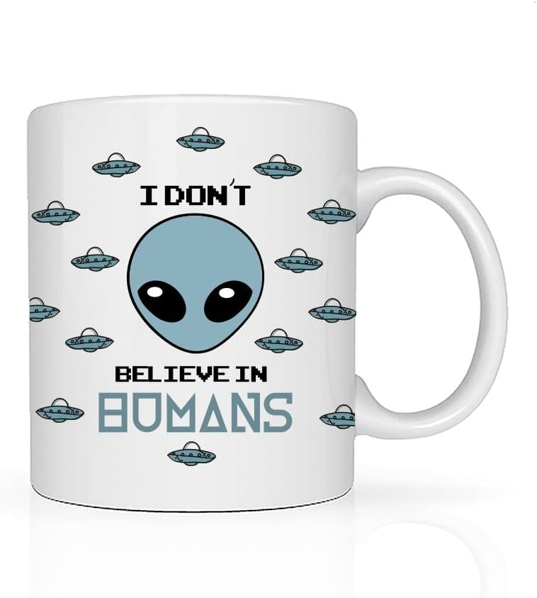 سعر ومواصفات مج مصنوع من السيراميك بطبعة «ALIEN DONT BELIEVE IN HUMANS» بتصميم كائن فضائي وصحن طائر سعة 11 اونصة 330 مل يقدم كهدية رابوزا كوليكتيف أبيض (B0B61YYDSV) على Amazon EG
