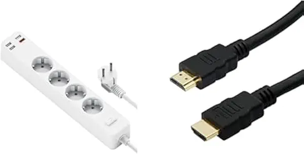 سعر ومواصفات مجموعة أساسية للتلفزيون (شريط طاقة ذكي WIWU PD20W U01EU مع 4 مخارج و3 منافذ USB، قابس أوروبي - أبيض + فيديو رقمي عالي السرعة kx 2513 مع كابل صوت HDMI ودقة 4k، بطول 5 أمتار، لون أسود، ايثرنت) (B0CPVSYX1Z) على Amazon EG