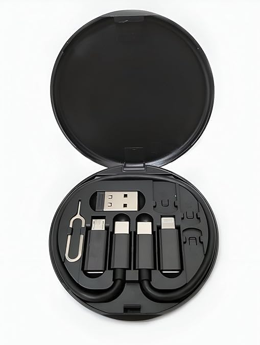سعر ومواصفات مجموعة كابلات USB متعددة الوظائف مع كابل شحن سريع ونقل بيانات وعلبة تخزين متعددة ومحول من USB نوع C إلى لايتنينج وMicro USB (مجموعة من قطعة واحدة) (B0GPVG5N8T) على Amazon EG