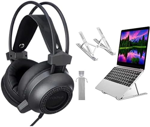 سعر ومواصفات مجموعة لاب توب اسنشيالز (يوتوبيا u-600 USB 7.1 سماعة ألعاب فيديو وإضاءة ليد للكمبيوتر - أسود، حامل لاب توب سلكي + قابل للتعديل، حامل لاب توب محمول من الألومنيوم للمكتب) (B0CPVQ333B) على Amazon EG
