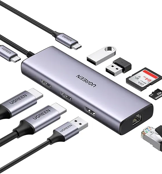 سعر ومواصفات محول USB النوع سي إلى 2 USB النوع 3.0 + USB 2.0 + 2 اتش دي ام اي + ار جيه 45 جيجابت + اس دي وتي اف +منفذ بي دي من يوجرين (B098KW3ZPS) على Amazon EG
