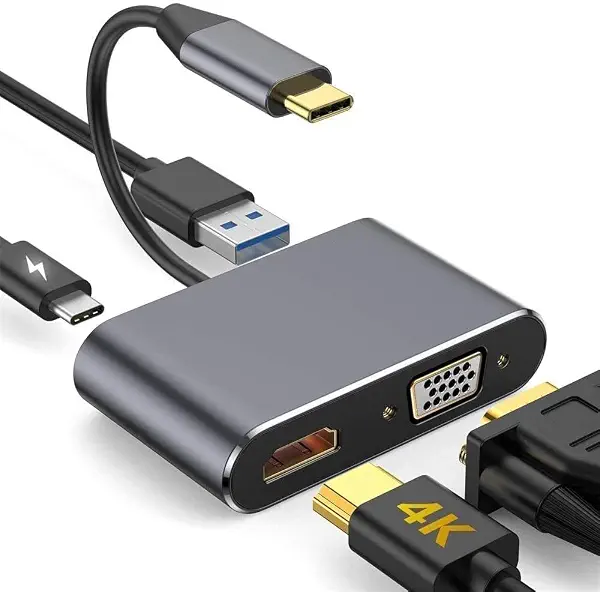 سعر ومواصفات محول USB C الى HDMI 4 في 1 من فوكمي، موزع USB C مع HDMI 4K، VGA، محول نوع C وUSB 3.0، محول منفذ كيبل شحن متوافق مع اندرويد واللابتوب وماك والكمبيوتر وغيرها (B0D49Q45YF) على Amazon EG
