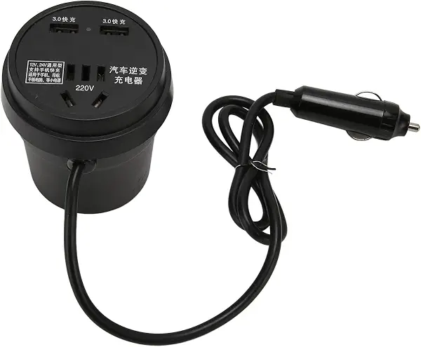 سعر ومواصفات محول داخلي للسيارة بقدرة 150W من تيار مستمر 12V/24V إلى تيار متردد 110/220V، مزود بمنفذي USB للشحن السريع ومنفذ AC لأجهزة CPAP، اللاب توب، ثلاجة السيارات، التخييم، السفر، تصميم صغير مع حامل أكواب (B0F2HSRY8X) على Amazon EG