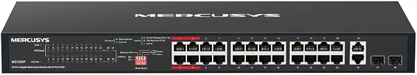 سعر ومواصفات محول شبكات MS128GP قابل للتركيب على الرف ومزود بـ 28 منفذ جيجابايت، منها 24 منفذ PoE+ بقدرة إجمالية تصل إلى 295 وات مع وضع المدى الطويل حتى 250 م من ميركوسيس (B0G1SBTNBD) على Amazon EG