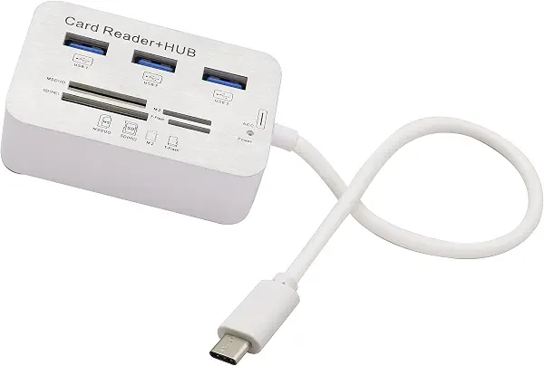 سعر ومواصفات محول قارئ USB من النوع سي 3.0 3.1 إلي إلى 3 منافذ 3.0 مع بطاقات ام اس دي يو او اتش M2 تي اف فلاش كابل ذاكرة متعدد 0.3 مترمن فينج أبيض (B0BLYVMXYN) على Amazon EG
