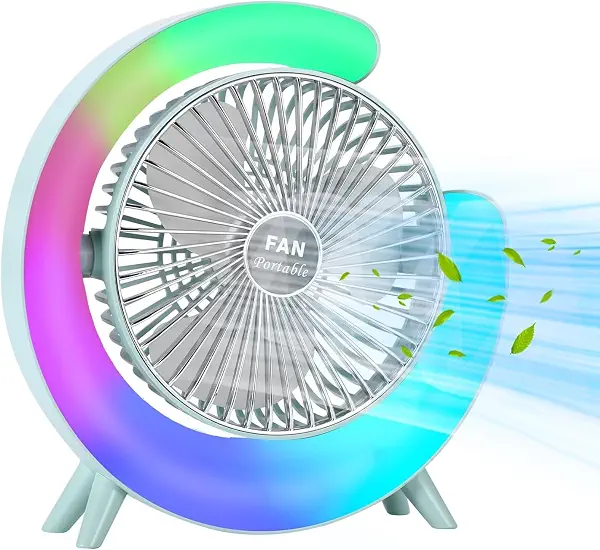 سعر ومواصفات مروحة سطح المكتب الملونة مع اضاءة محيطة LED RGB محمولة | 4 سرعات تنفس، تبريد شخصي هادئ، للاستخدام المنزلي والمكتبي، تعمل بمنفذ USB، مروحة طاولة صغيرة الحجم (B0H7VPGY9S) على Amazon EG