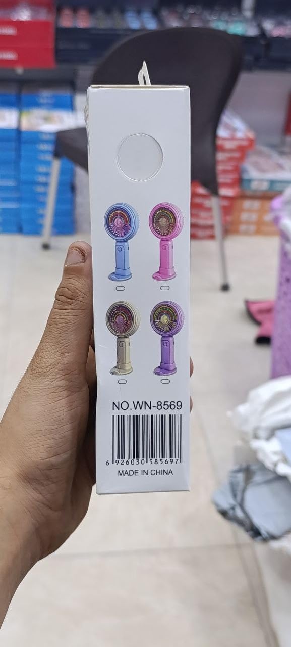 سعر ومواصفات مروحة صغيرة محمولة WN-8569 مع اضاءة RGB، قابلة لاعادة الشحن بمنفذ USB نوع C (B0H7NKLJ19) على Amazon EG