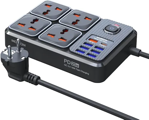 سعر ومواصفات مشترك طاقة بي دي بتصميم 12 في 1 من موكسوم، مزود بعدد 4 مقابس و7 منافذ USB و1 منفذ نوع سي ومفتاح تحكم رئيسي واحد بي دي، مناسب للعديد من الأجهزة بقوة 2500 وات، متوفر بطول 2 متر ولون أسود، موديل MX-ST17 (B0CXTHXKHS) على Amazon EG