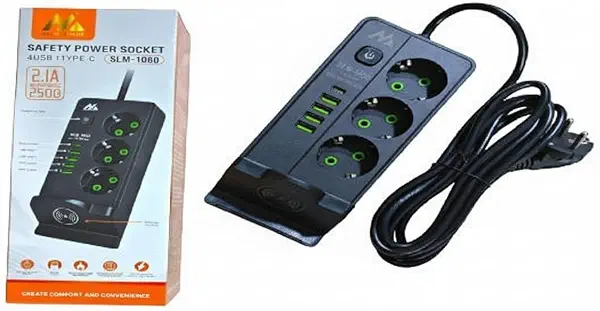 سعر ومواصفات مشترك كهربائي 1080 بـ 3 منافذ و5 منافذ USB عمودية مع لوحة شحن لاسلكي 2500 وات 220 فولت 250 فولت، قاعدة شحن بمفتاح للفصل للمكتب والمنزل ومقاومة للاشتعال حتى 750 درجة مئوي (اسود) (B0G6M1V6QV) على Amazon EG