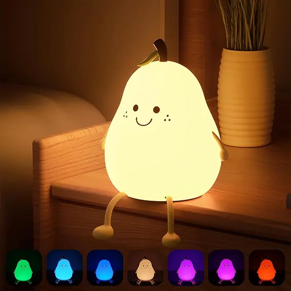 سعر ومواصفات مصباح LED ليلي بتصميم كمثرى لطيف من السيليكون من زيلوكيل، تحكم بالضغط، مصباح بجانب السرير قابل لإعادة الشحن بمنفذ USB لغرفة النوم، بلون أبيض دافئ و7 ألوان، هدية الكريسماس للأطفال (مصباح كمثرى) (B0CYT811TS) على Amazon EG