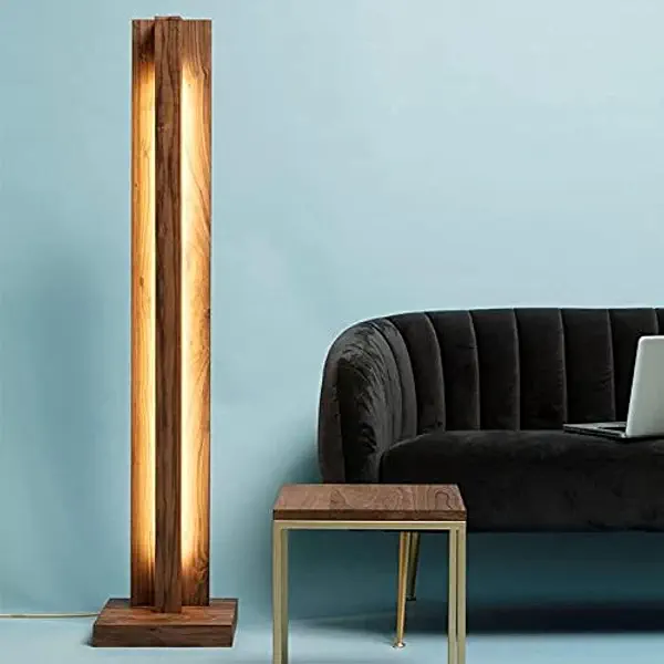 سعر ومواصفات مصباح ارضي للديكور باضاءة LED بتصميم خشبي، بني (B097KQ9PY3) على Amazon EG