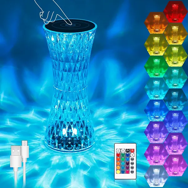 سعر ومواصفات مصباح طاولة ماسي كريستالي RGB به 16 لون و4 اوضاع من الاكريليك مع تحكم باللمس وريموت كنترول شحن USB 2000 مللي امبير في الساعة LED رومانسي قابل للتعتيم لتزيين غرفة النوم والمعيشة والحفلات أصفر (B0B2CJSGWB) على Amazon EG