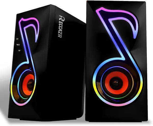 سعر ومواصفات مكبر صوت للكمبيوتر للألعاب RGB و6 أوضاع إضاءة وتحكم سهل في مستوى الصوت من ريكازر، مكبر صوت ستيريو 2.0 قناة تعمل بمنفذ USB 10 واط وAUX 3.5 ملم للكمبيوتر واللاب توب وكمبيوتر المكتب وجهاز العرض والشاشة (B0GC79QNXN) على Amazon EG