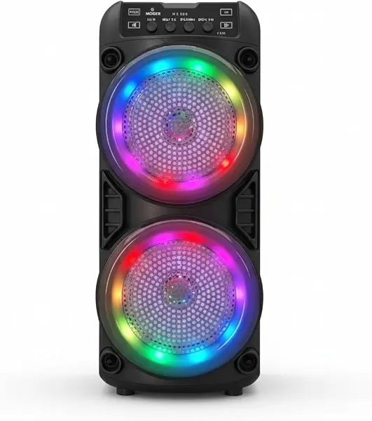 سعر ومواصفات مكبر صوت محمول GT-323 بإضاءة RGB، صوت ثنائي القناة، مزود بخاصية البلوتوث، يدعم USB وAUX وبطاقة TF، تصميم متين للاستخدام في التجمعات الداخلية والخارجية، أسود (B0GX1MP54R) على Amazon EG