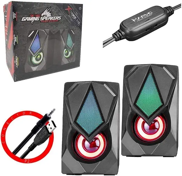 سعر ومواصفات مكبرات صوت ستيريو للالعاب SK402 2.0 RGB من اكسترايك مي - اجمالي الطاقة المخرجة 6 وات - جهاز تحكم عن بعد مدمج - الموصلات: مقبس 3.5 ملم USB طاقة - وحدة المحرك: 2 بوصة × (B088PXC2HT) على Amazon EG