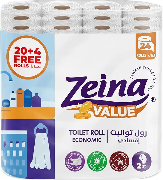 سعر ومواصفات مناديل تواليت اقتصادية من زينة 24 لفة، ازرق (B07G8NBDW9) على Amazon EG