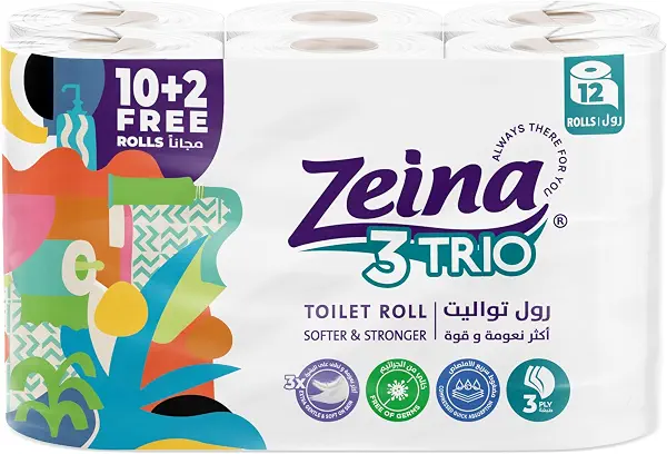 سعر ومواصفات مناديل تواليت تريو من زينة - 12 لفة مكونة من 3 طبقات (B0BTJ6XT7K) على Amazon EG