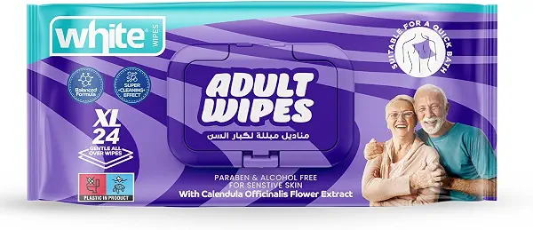 سعر ومواصفات مناديل مبللة للبالغين كبيرة جدًا لتنظيف لطيف لكبار السن والبشرة الحساسة مناسبة للاستحمام السريع من وايت - 24 قطعة (B0G1Z1VGZH) على Amazon EG