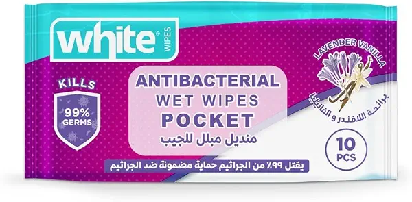 سعر ومواصفات مناديل مبللة للجيب مضادة للبكتيريا (متعددة الأغراض) وبرائحة اللافندر والفانيليا من وايت 10 (B0CJJWHBW1) على Amazon EG