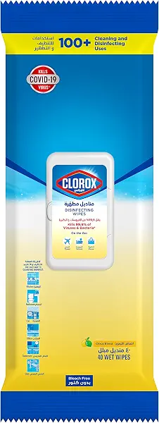 سعر ومواصفات مناديل مبللة معقمة برائحة الليمون من كلوركس - 40 منديل (B0937G84MR) على Amazon EG
