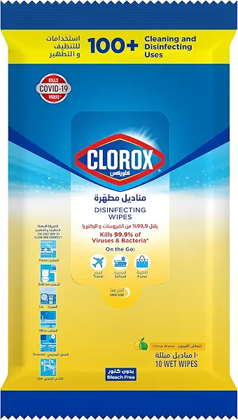 سعر ومواصفات مناديل مبللة معقمة برائحة الليمون من كلوركس - 10 مناديل (B0937GLPHV) على Amazon EG