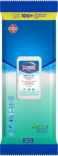 سعر ومواصفات مناديل مبللة معقمة برائحة منعشة من كلوركس - 40 منديل (B0937HW68B) على Amazon EG
