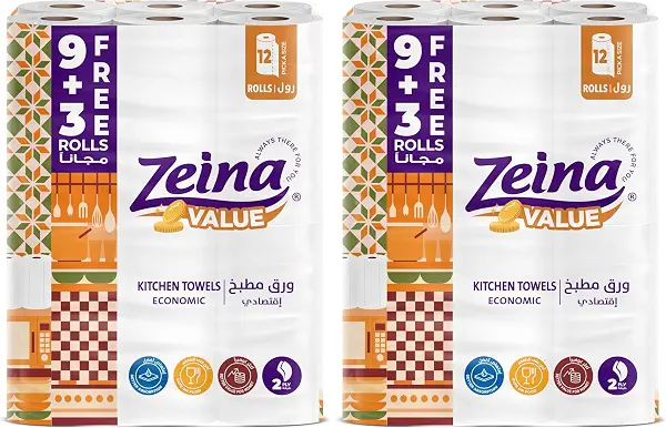 سعر ومواصفات مناديل مطبخ فاليو من زينة، 9+3 بكرات (2 قطعة) (B0FL9WKDR1) على Amazon EG